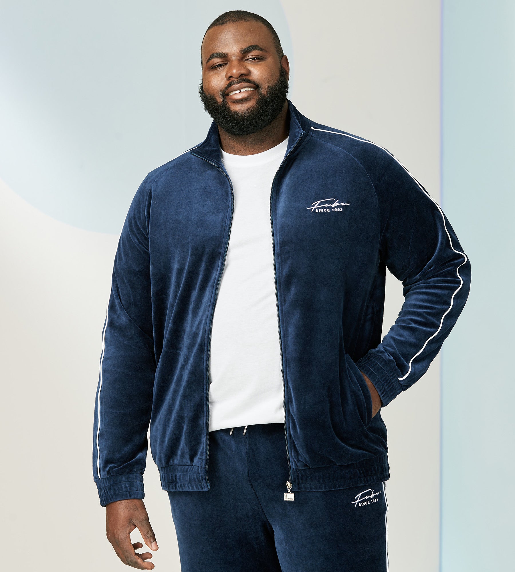 Velour Track Jacket | Fubu | George Richards Big & Tall Men's Clothing |  Shop online for Active Long Sleeve Tops made for plus-size men, shipping  available across Canada.